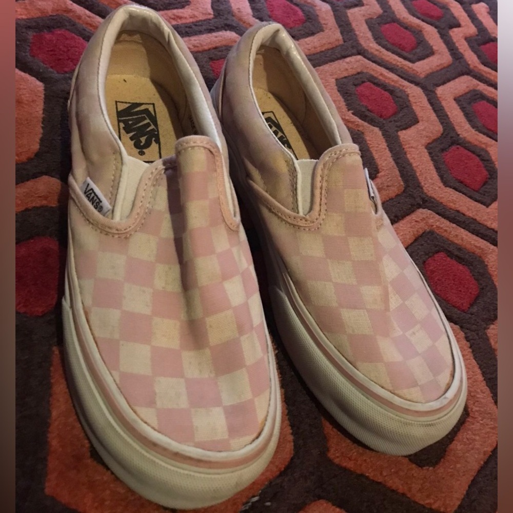 Womens Size 6 Pink/white Slip On Checkered Vans